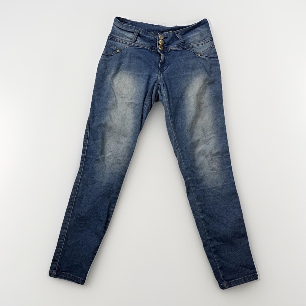 Tush Push Skinny Jeans Women's Blue Denim Low Rise Triple Button Zip‎ Fly - 7